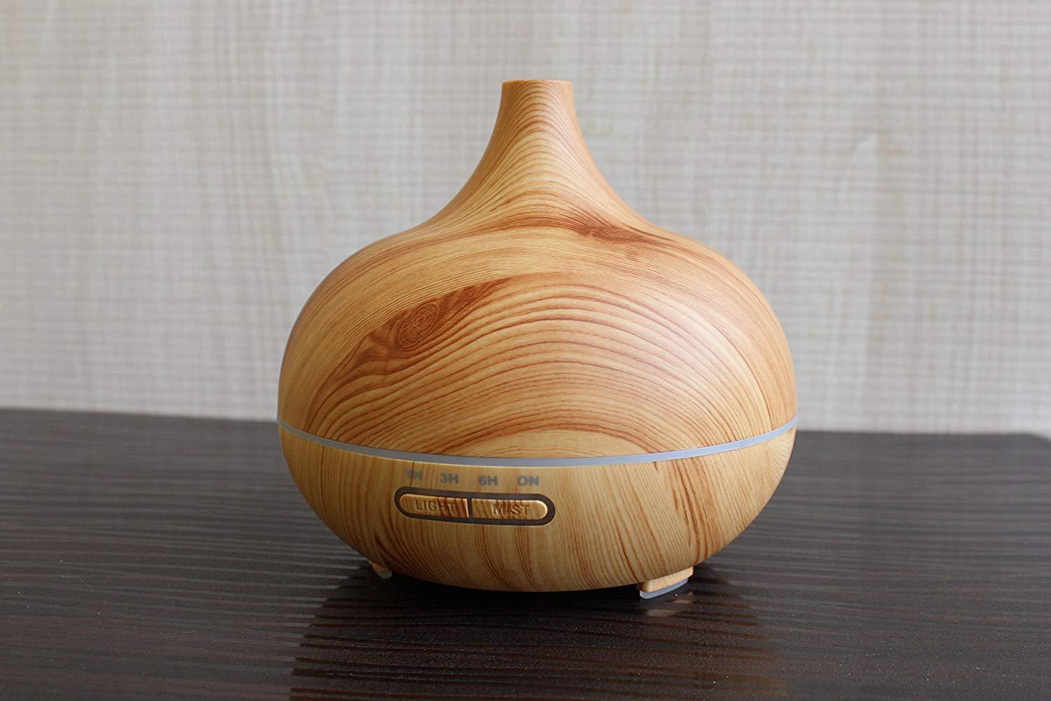 FunkyTradition 300ml Ultrasonic Essential Oil Aroma Diffuser, Bamboo Finish, BPA Free, Cool Mist Humidifier for Office Home Bedroom Living Room Study Yoga Spa - FunkyTradition