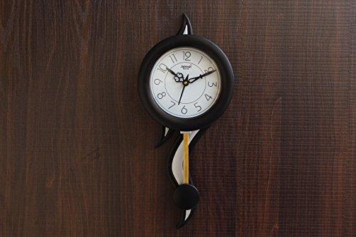 FunkyTradition Decorative Black Wooden Texture Shape Plastic Pendulum Wall Clock for Home Office Decor and Gifts 41 cm Tall - FunkyTradition