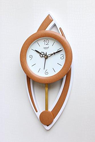 FunkyTradition Decorative Oval Brown Wooden Texture Shape Plastic Pendulum Wall Clock for Home Office Decor and Gifts 41 cm Tall - FunkyTradition