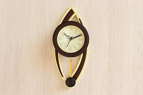 FunkyTradition Decorative Oval Cream Brown Wooden Texture Shape Plastic Pendulum Wall Clock for Home Office Decor and Gifts 41 cm Tall - FunkyTradition