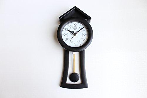 FunkyTradition Decorative Retro Black House Shape Plastic Pendulum Wall Clock for Home Office Decor and Gifts 52 cm Tall - FunkyTradition