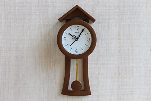 FunkyTradition Decorative Retro Brown Small House Shape Plastic Pendulum Wall Clock for Home Office Decor and Gifts 40 cm Tall - FunkyTradition