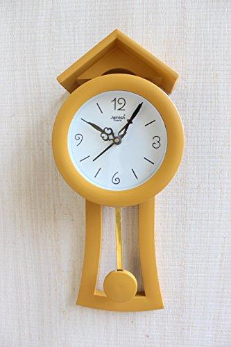 FunkyTradition Decorative Retro Royal Yellow Small House Shape Plastic Pendulum Wall Clock for Home Office Decor and Gifts 40 cm Tall - FunkyTradition