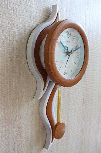 FunkyTradition Decorative Wooden Brown Texture Shape Plastic Pendulum Wall Clock for Home Office Decor and Gifts 41 cm Tall - FunkyTradition