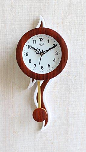 FunkyTradition Decorative Wooden Texture Shape Plastic Pendulum Wall Clock for Home Office Decor and Gifts 41 cm Tall - FunkyTradition