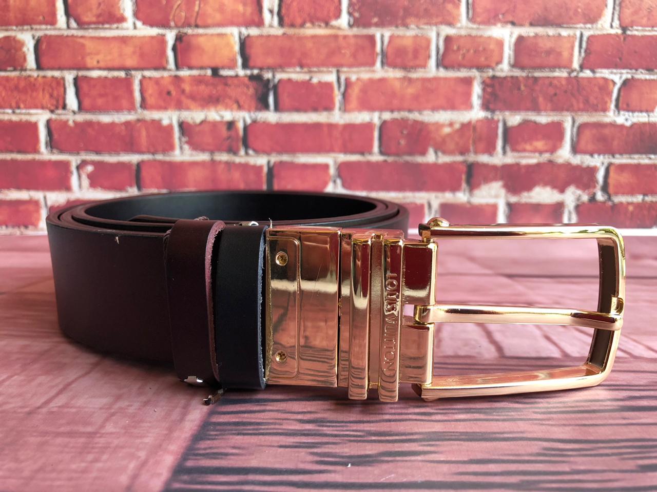 FunkyTradition Golden Black and Brown Reversible Mens Leather Belts - FunkyTradition