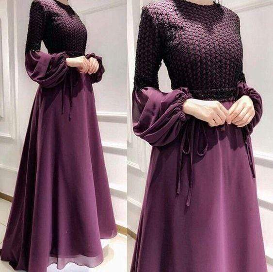 FunkyTradition Graceful Purple Embroidered Georgette Trendy Gown - FunkyTradition