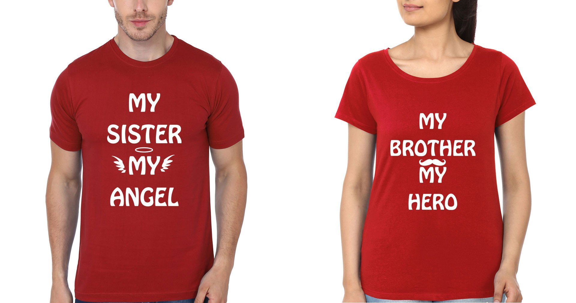 FunkyTradition My Sister My Angel My Brother My Hero Brother Sister Red Half Sleeves T Shirt - FunkyTradition