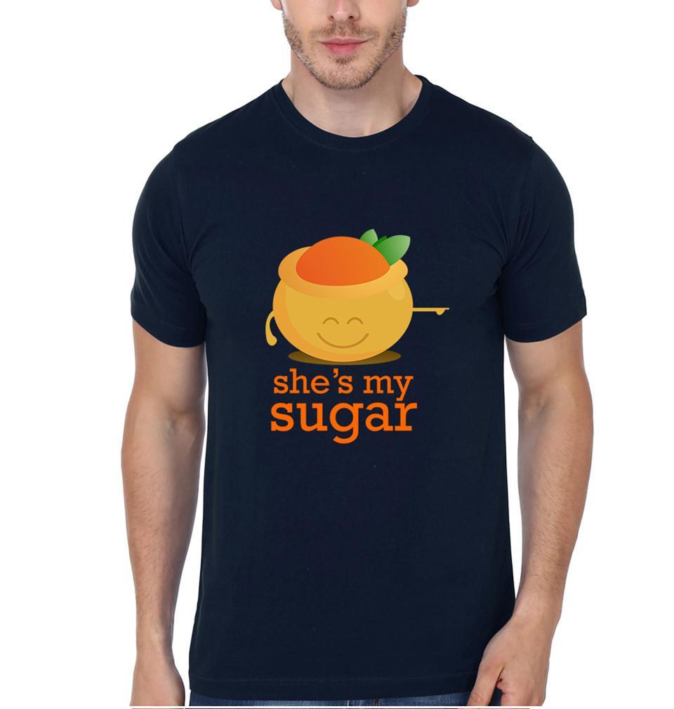 FunkyTradition Shes My Sugar Hes My Spice Navy Blue Half Sleeves Couple T Shirt - FunkyTradition