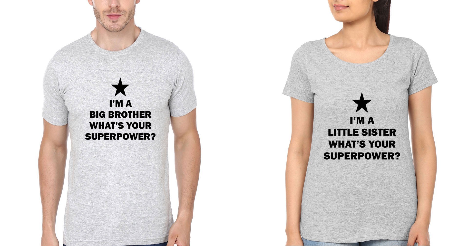 FunkyTradition Super Power Brother Sister Grey Half Sleeves T Shirt - FunkyTradition