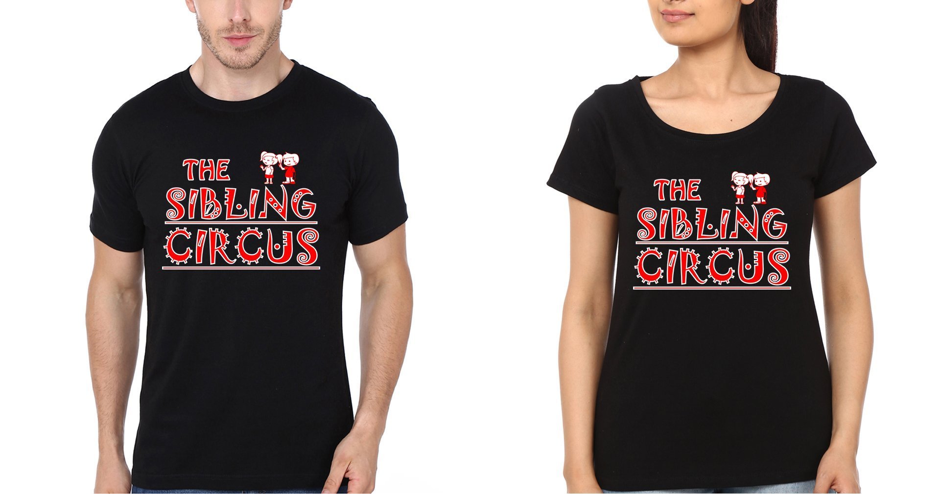 FunkyTradition The Sibling Circus Brother Sister Black Half Sleeves T Shirt - FunkyTradition