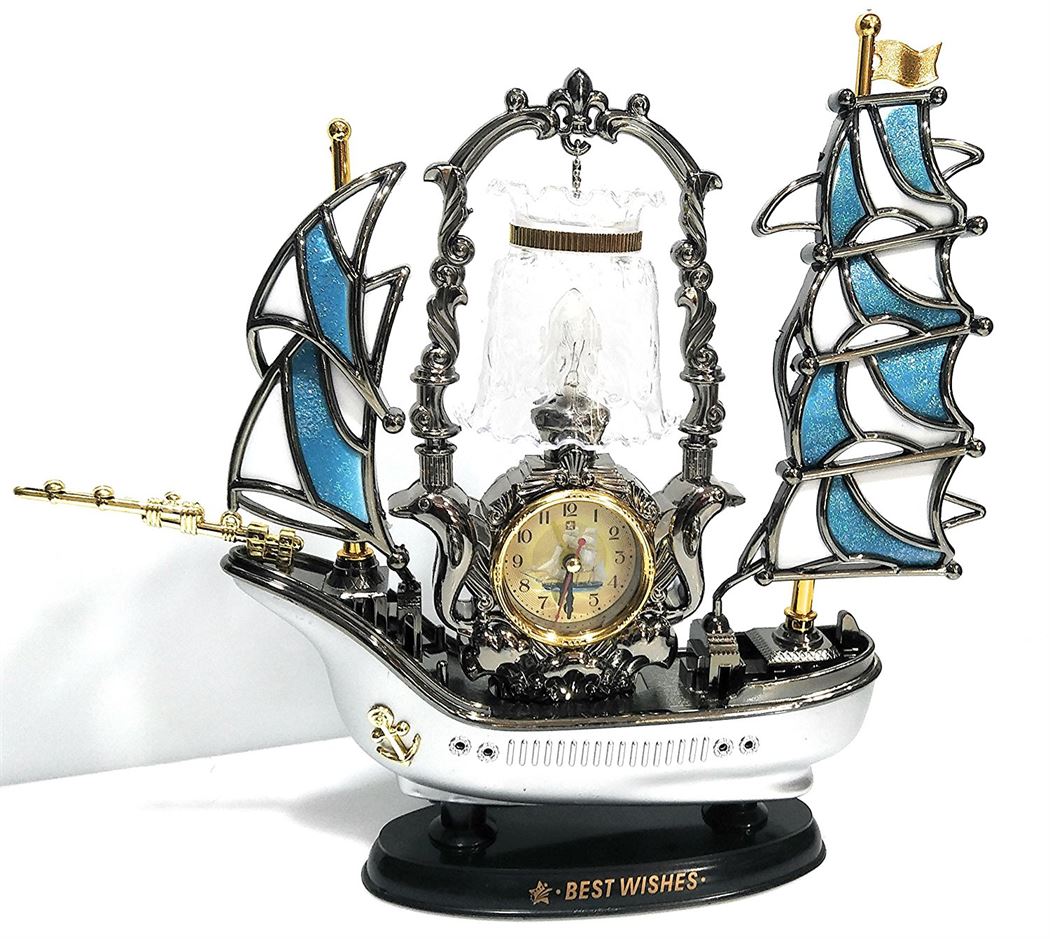 FunkyTradition Vintage Pirates Ship Table Lamp with Alarm Clock for Christmas, Anniversary, Birthday Gift, Home and Office Decor - FunkyTradition