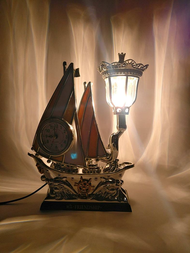 FunkyTradition Yellow Silver Flag Vintage Pirates Ship Table Lamp with Alarm Clock for Christmas, Anniversary, Birthday Gift, Home and Office Decor - FunkyTradition