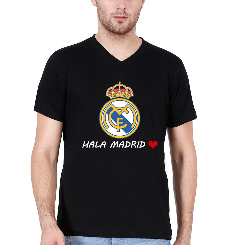Hala Madrid V-Neck Half Sleeves T-shirt For Men-FunkyTradition - FunkyTradition