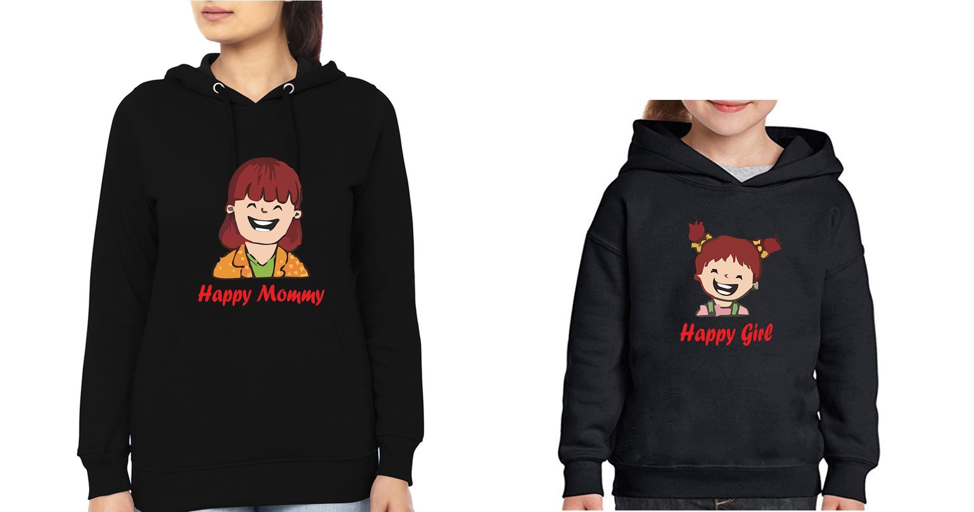 Happy Mom Happy Girl Mother and Daughter Matching Hoodies- FunkyTradition - FunkyTradition
