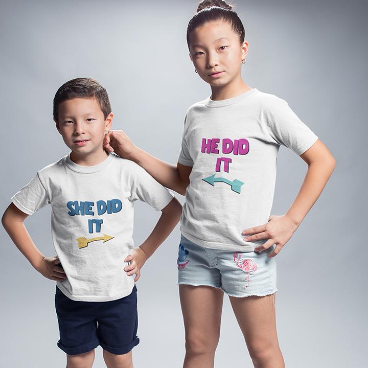 He Did She Did Brother and Sister Matching T-Shirts- FunkyTradition - FunkyTradition