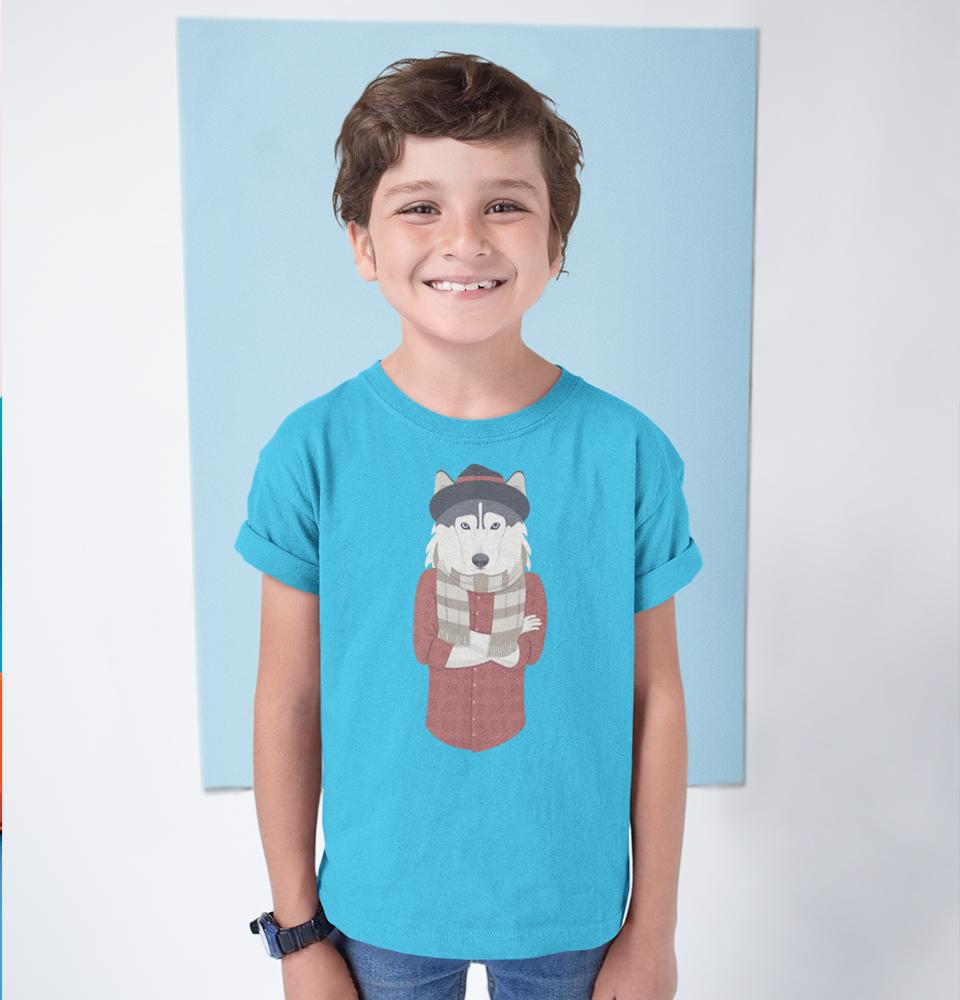 Hipster Wolf Half Sleeves T-Shirt for Boy-FunkyTradition - FunkyTradition