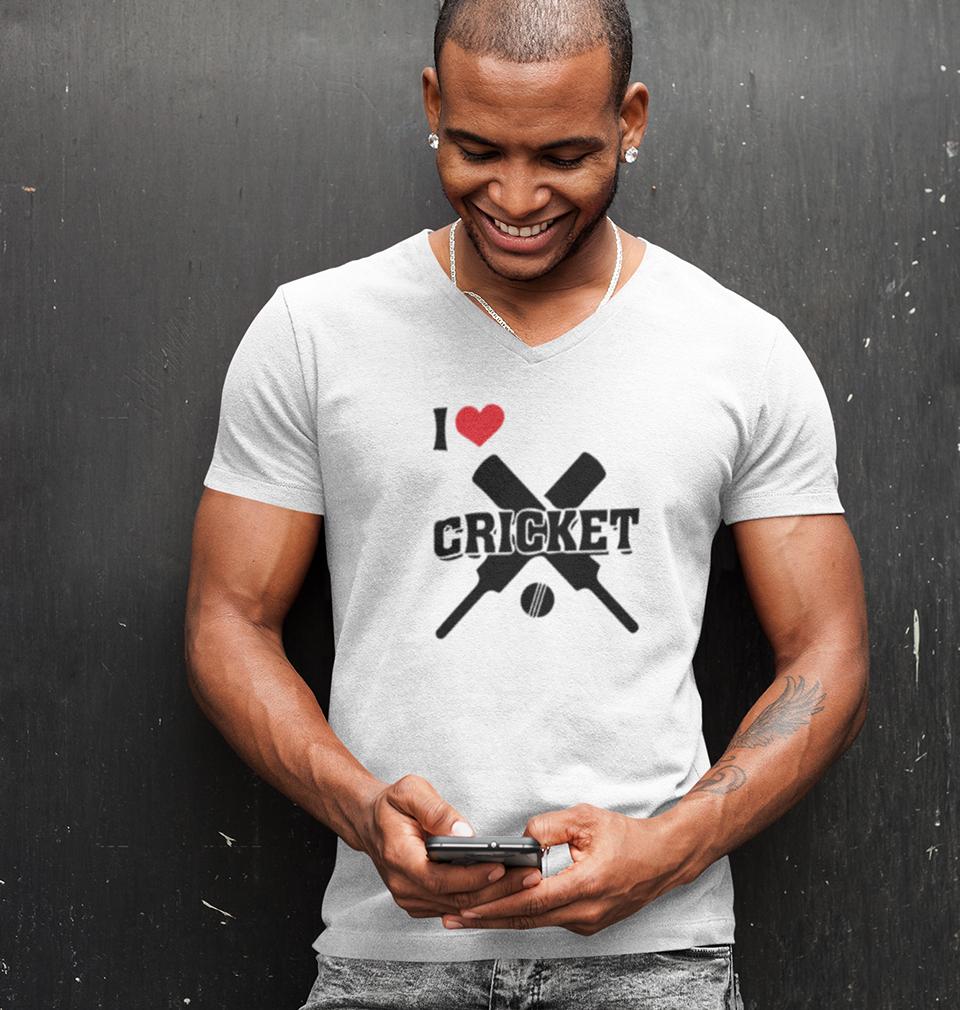 I Love Cricket V-Neck Half Sleeves T-shirt For Men-FunkyTradition - FunkyTradition