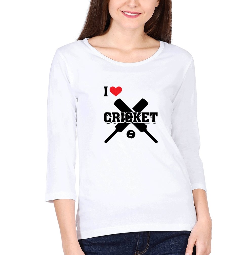 I Love Cricket Womens Full Sleeves T-Shirts-FunkyTradition - FunkyTradition