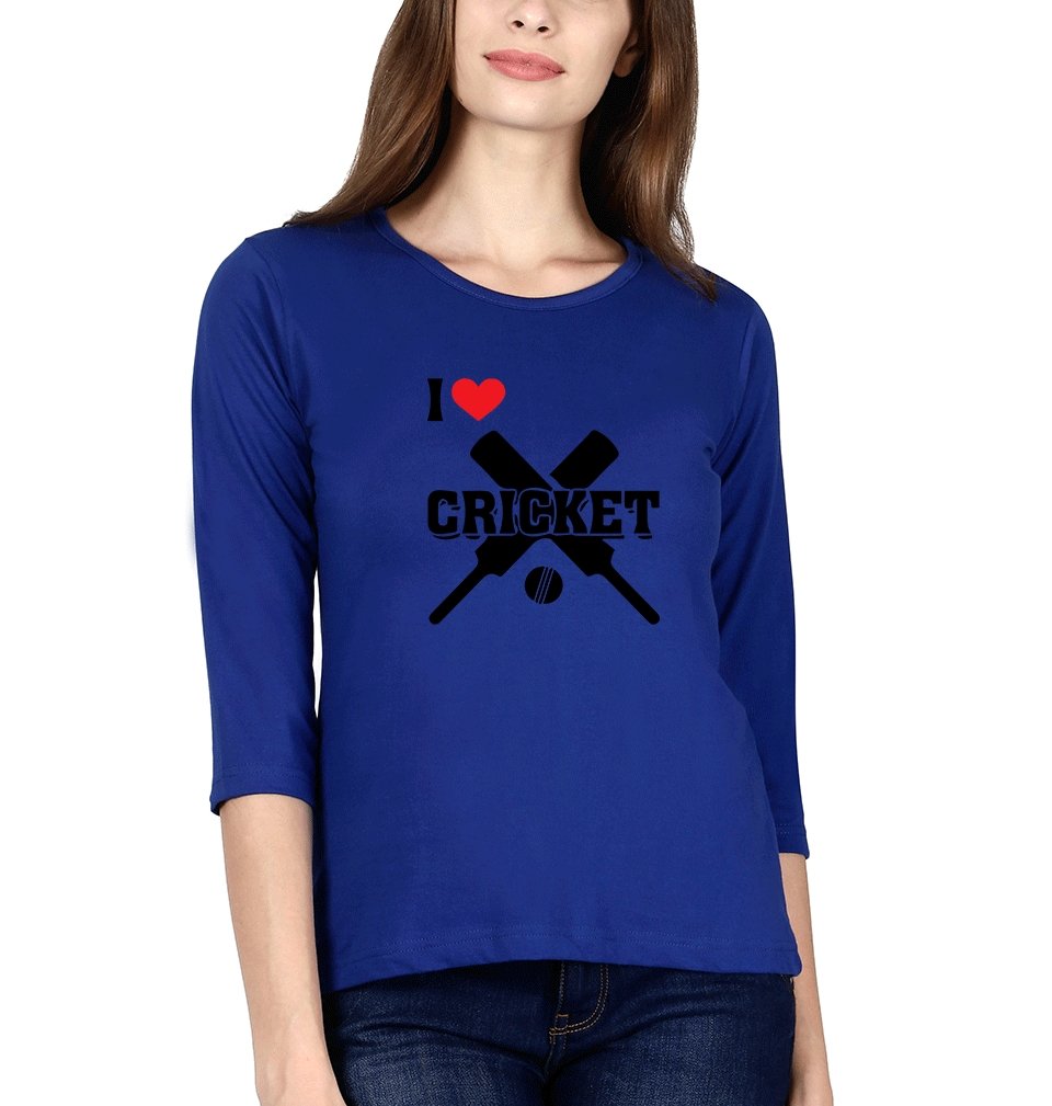 I Love Cricket Womens Full Sleeves T-Shirts-FunkyTradition - FunkyTradition
