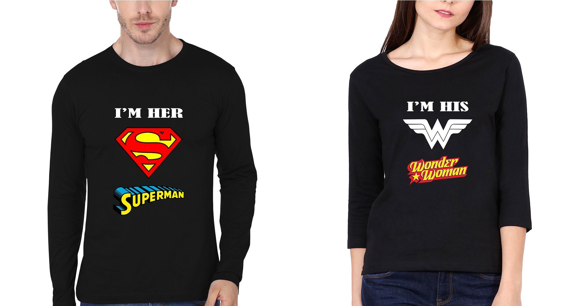 I'M Her Superman And I'M His Wonder Woman Couple Full Sleeves T-Shirts -FunkyTradition - FunkyTradition