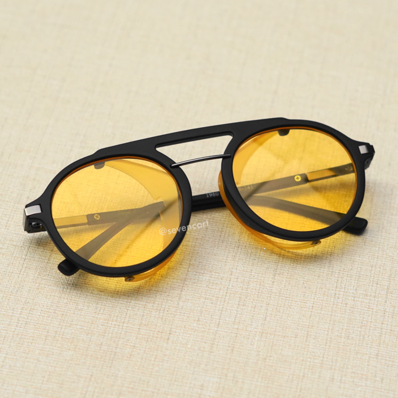 Yellow and Black Side Cap Round Sunglasses For Men And Women-FunkyTradition