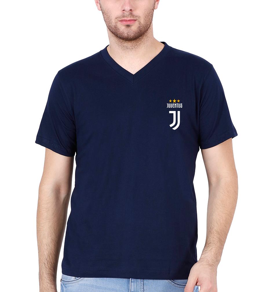 Juventus Logo V-Neck Half Sleeves T-shirt For Men-FunkyTradition - FunkyTradition