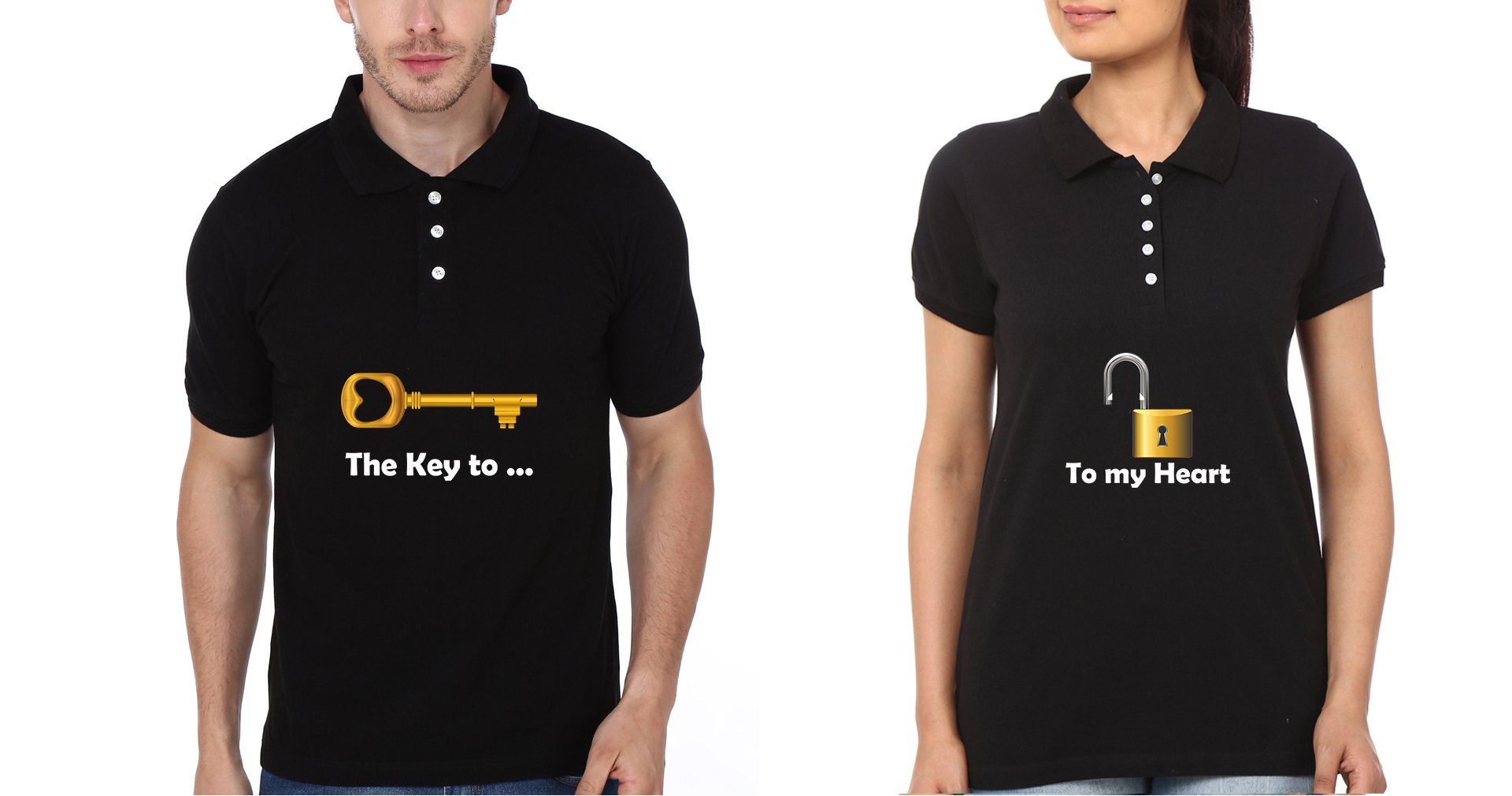 Key Lock Couple Polo Half Sleeves T-Shirts -FunkyTradition - FunkyTradition
