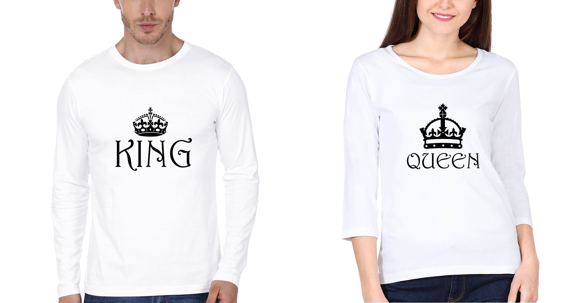 King Queen Couple Full Sleeves T-Shirts -FunkyTradition - FunkyTradition