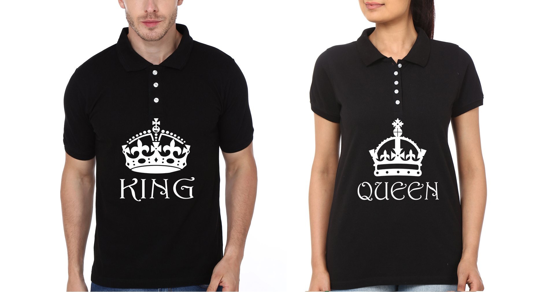 King Queen Couple Polo Half Sleeves T-Shirts -FunkyTradition - FunkyTradition