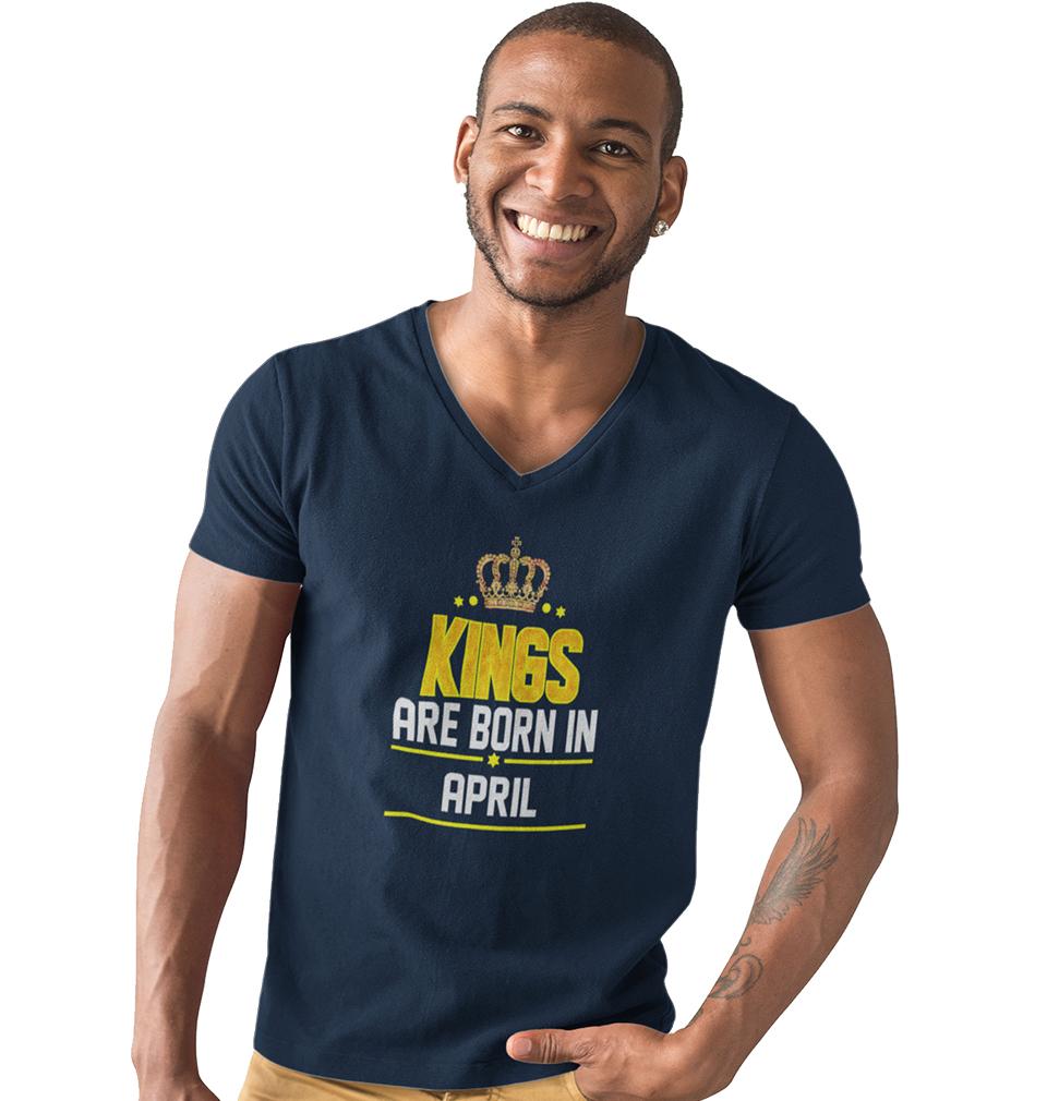 Kings Are Born In April V-Neck Half Sleeves T-shirt For Men-FunkyTradition - FunkyTradition