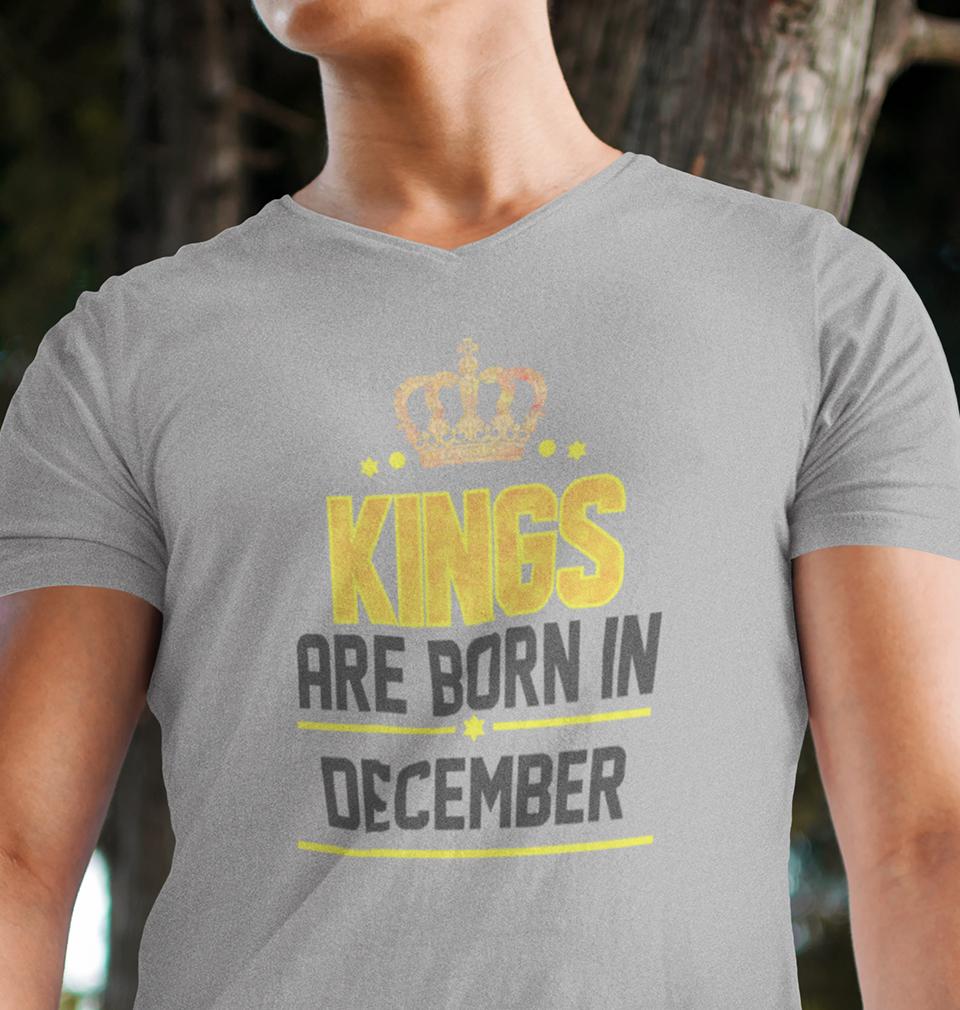 Kings Are Born In December V-Neck Half Sleeves T-shirt For Men-FunkyTradition - FunkyTradition