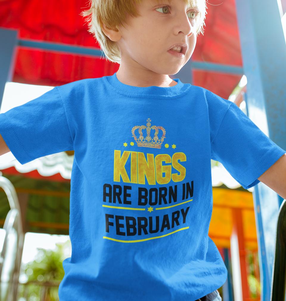 Kings Are Born In February Half Sleeves T-Shirt for Boy-FunkyTradition - FunkyTradition