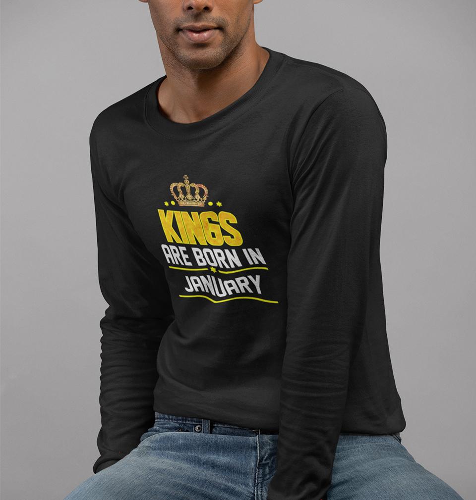 Kings Are Born In January Full Sleeves T-Shirt For Men-FunkyTradition - FunkyTradition