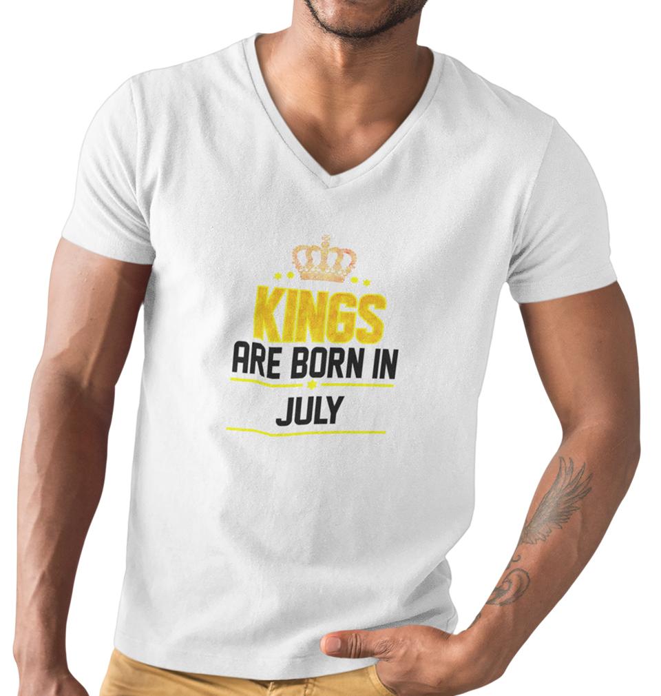 Kings Are Born In July V-Neck Half Sleeves T-shirt For Men-FunkyTradition - FunkyTradition