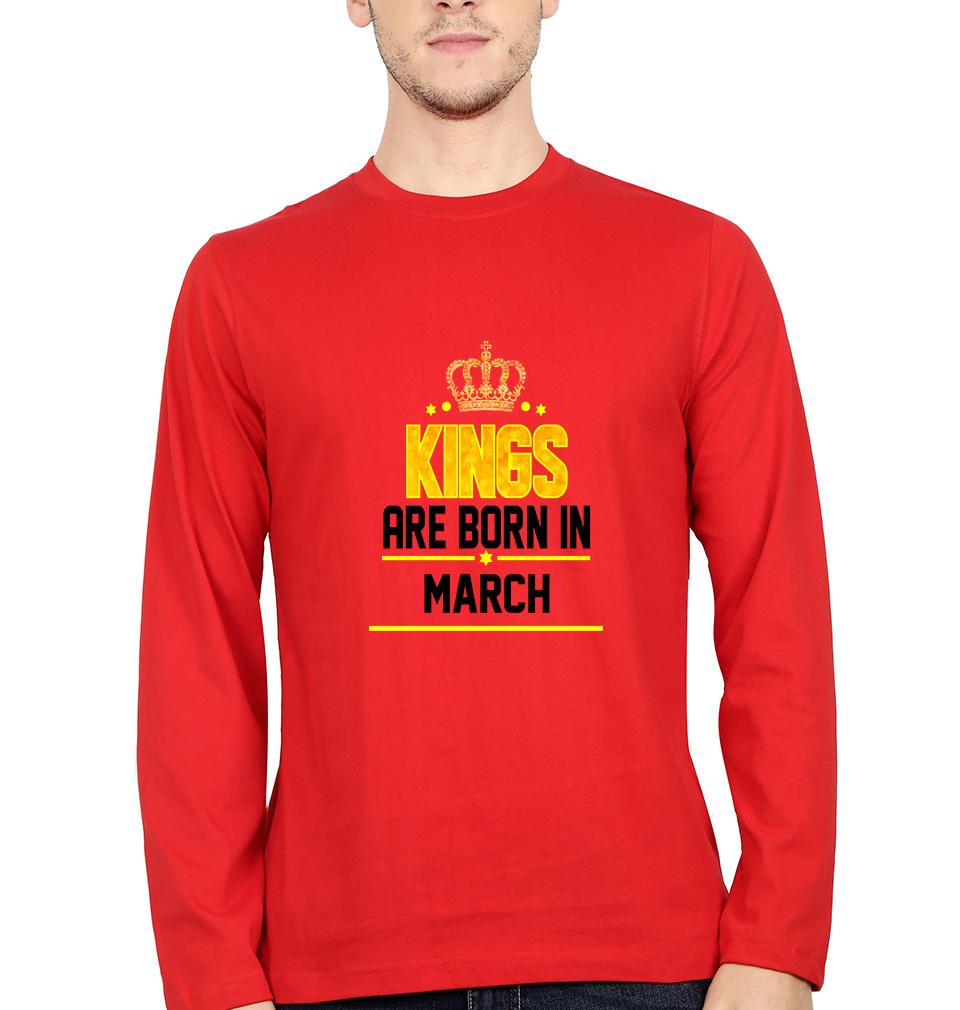 Kings Are Born In March Full Sleeves T-Shirt For Men-FunkyTradition - FunkyTradition