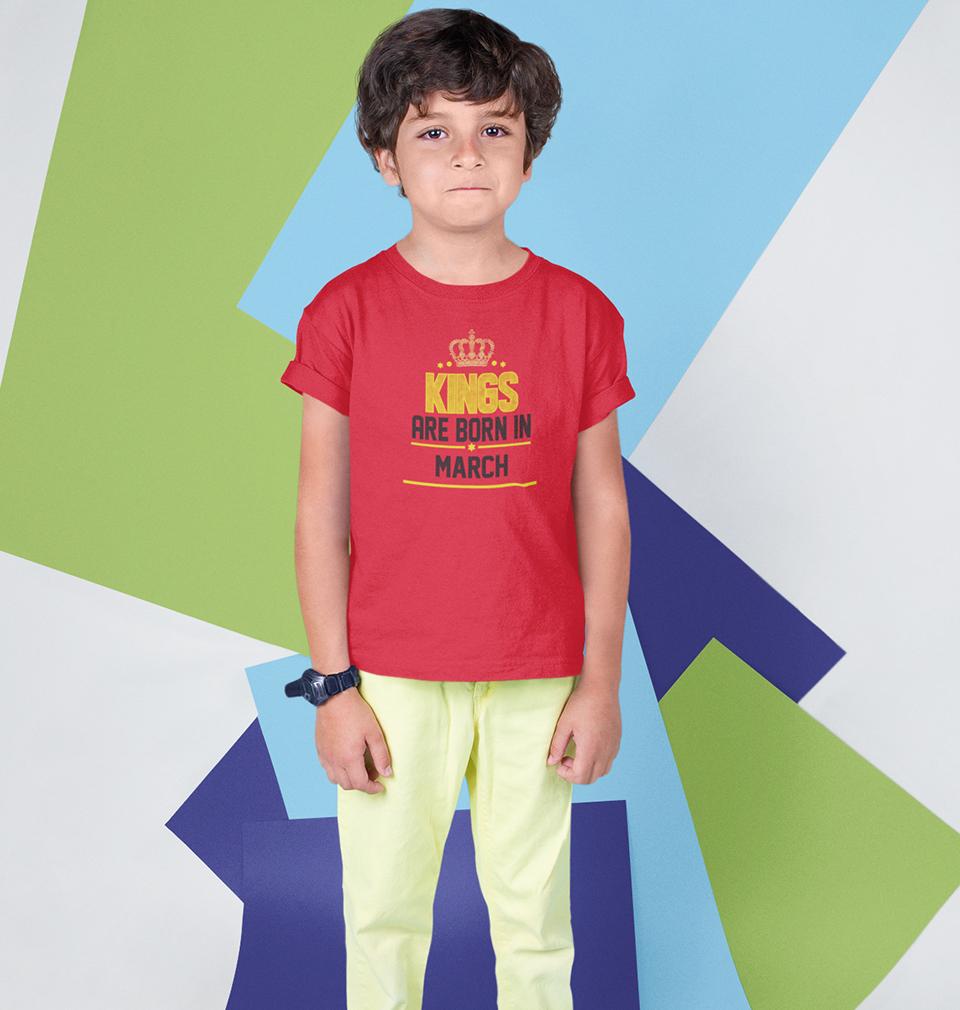 Kings Are Born In March Half Sleeves T-Shirt for Boy-FunkyTradition - FunkyTradition