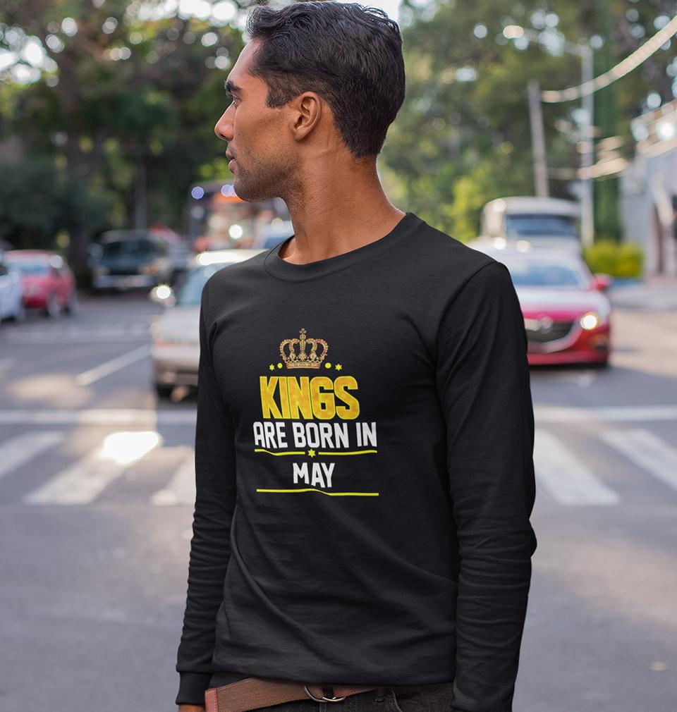 Kings Are Born In May Full Sleeves T-Shirt For Men-FunkyTradition - FunkyTradition