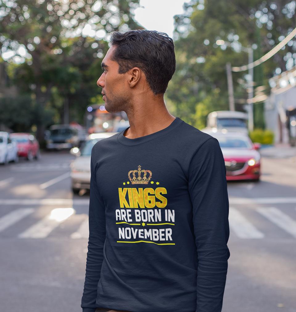 Kings Are Born In November Full Sleeves T-Shirt For Men-FunkyTradition - FunkyTradition