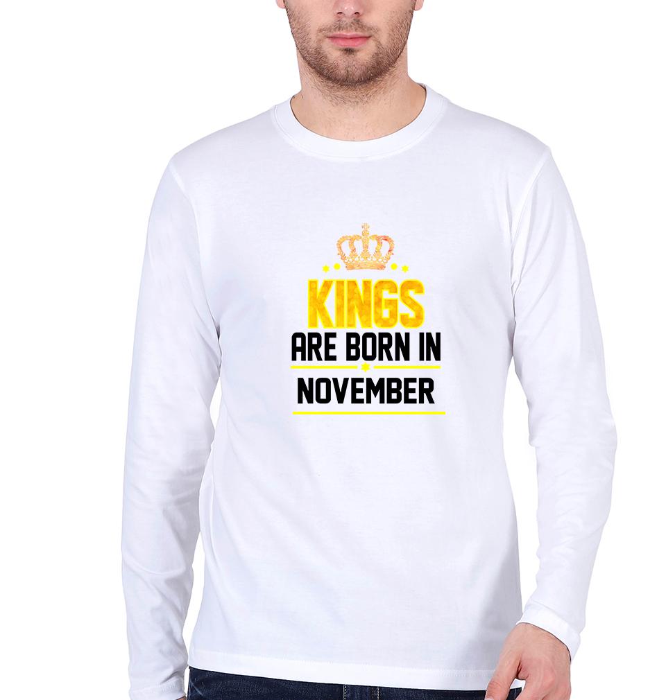 Kings Are Born In November Full Sleeves T-Shirt For Men-FunkyTradition - FunkyTradition