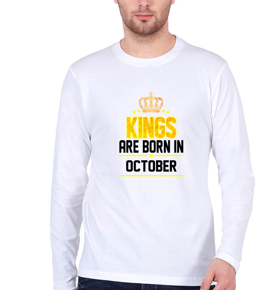 Kings Are Born In October Full Sleeves T-Shirt For Men-FunkyTradition - FunkyTradition