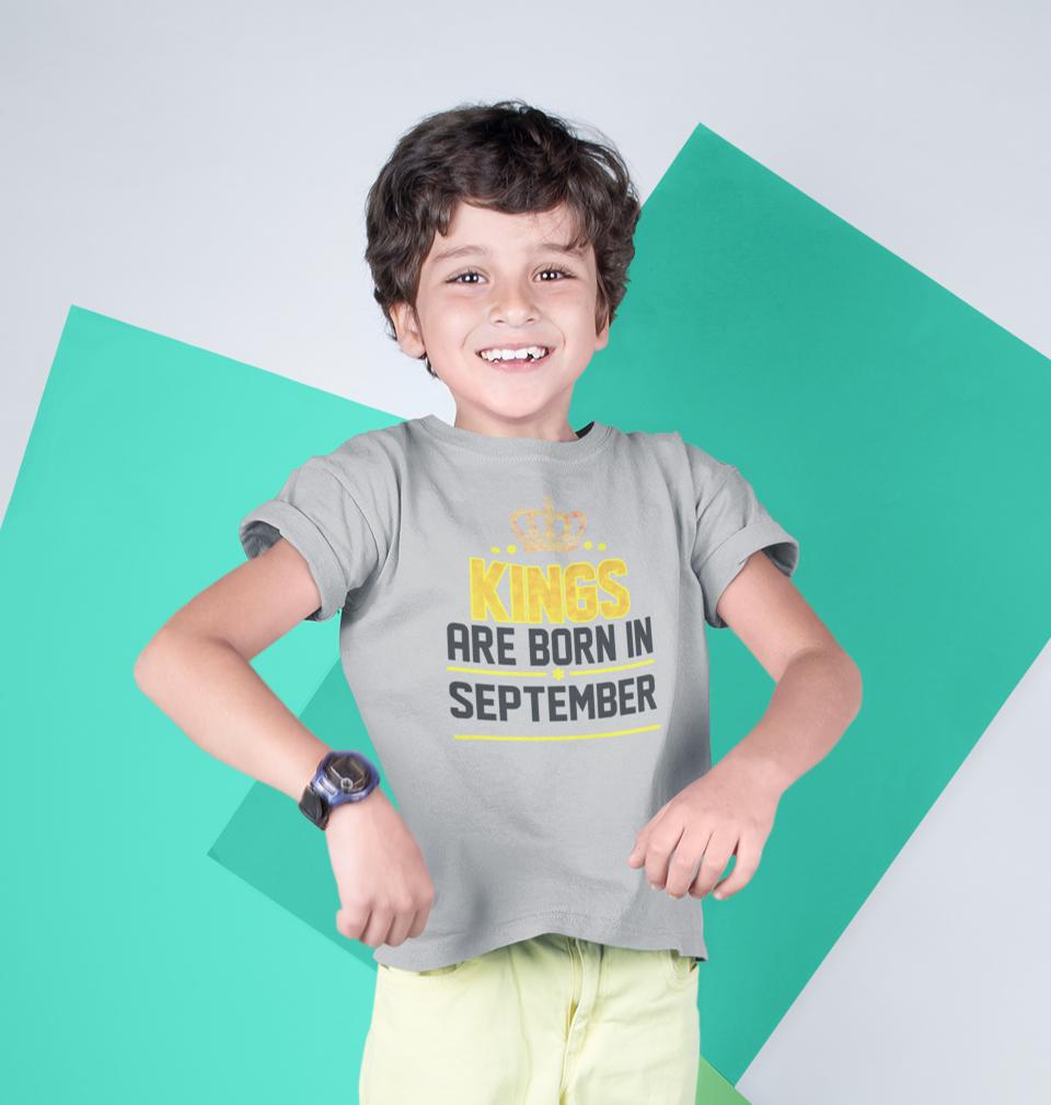 Kings Are Born In September Half Sleeves T-Shirt for Boy-FunkyTradition - FunkyTradition