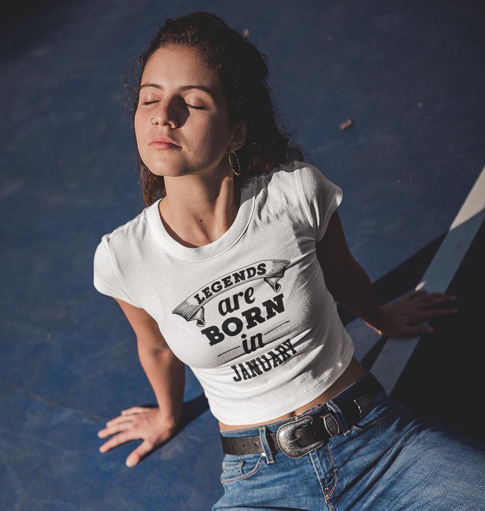 Legends are Born in January Womens Crop Top-FunkyTradition Half Sleeves T-Shirt FunkyTradition