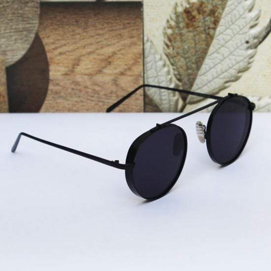 Mafia Round Cap Black Frame Black Glass Aviator Sunglasses-FunkyTradition Premium FunkyTradition