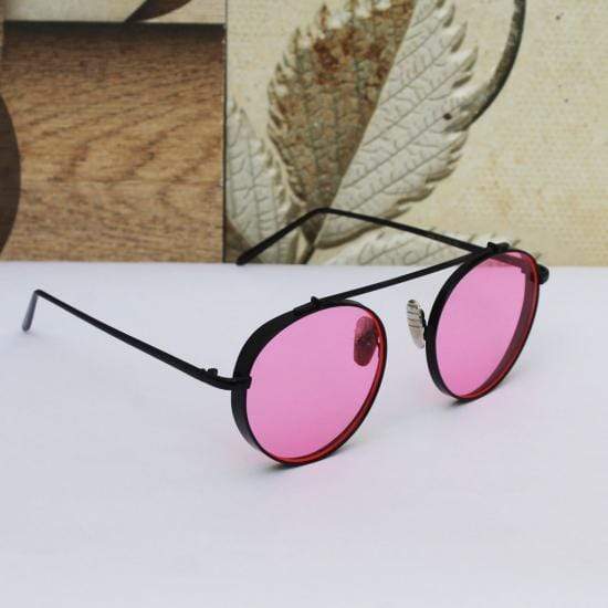 Mafia Round Cap Black Frame Pink Glass Aviator Sunglasses-FunkyTradition Premium FunkyTradition