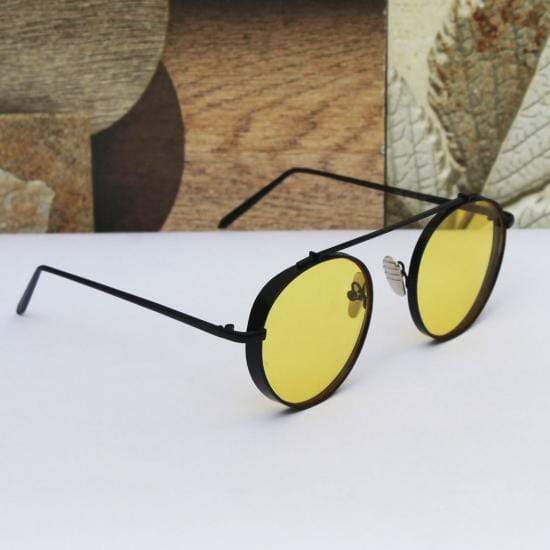 Mafia Round Cap Black Frame Yellow Glass Aviator Sunglasses-FunkyTradition Premium FunkyTradition