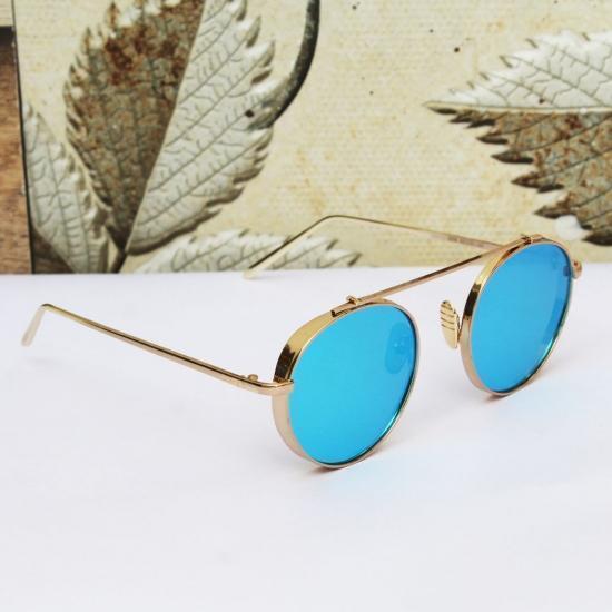 Mafia Round Cap Golden Frame Aqua Blue Glass Aviator Sunglasses-FunkyTradition Premium FunkyTradition