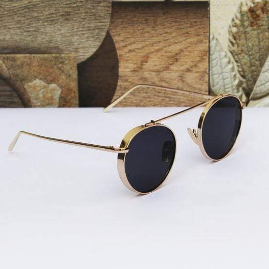 Mafia Round Cap Golden Frame Black Glass Aviator Sunglasses-FunkyTradition Premium FunkyTradition