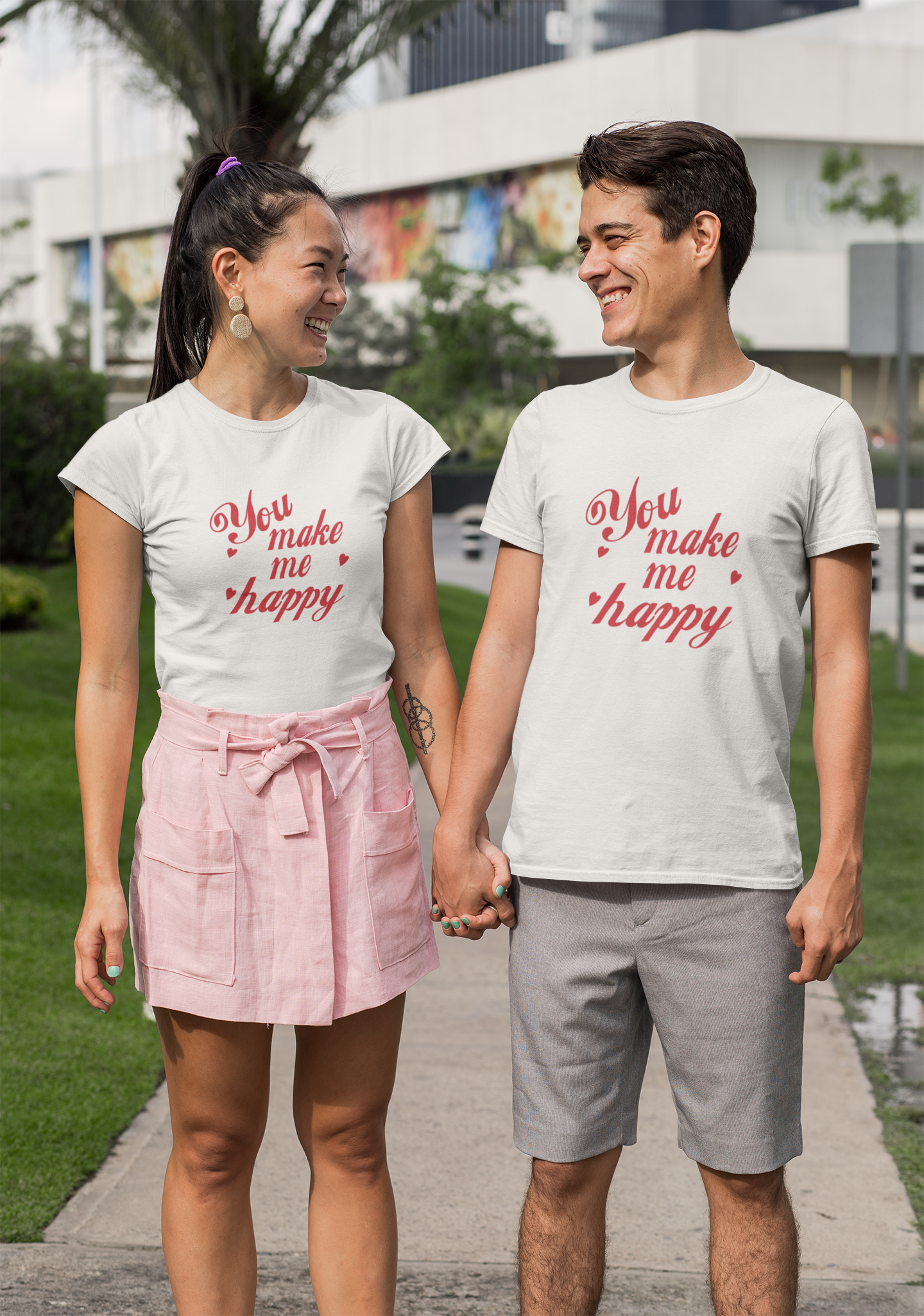 You Make Me Happy Couple Half Sleeves T-Shirts -FunkyTradition