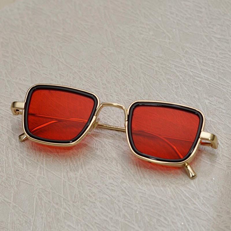Red And Gold Retro Square SunglassesFor Men And Women-FunkyTradition